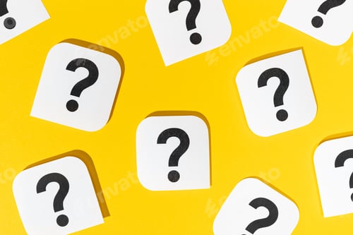 Preview: Many Question marks signs on yellow background