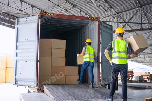 Preview: Blue collar workers are working at warehouse.