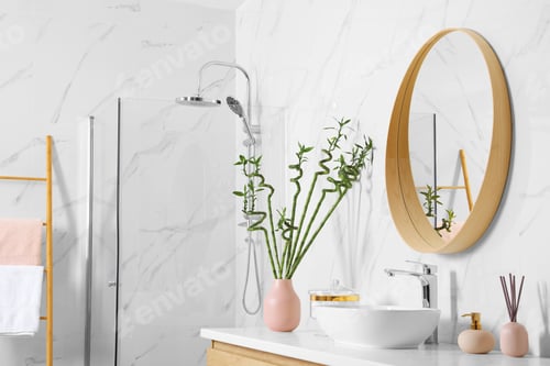 Preview: Stylish bathroom interior with beautiful green bamboo