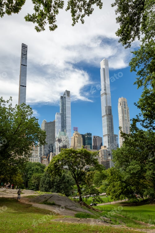 Preview: Vertical landscape of NYC skyscrapers at Midtown Manhattan from Central Park