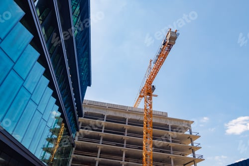Preview: modern construction of glass buildings, concept of modern construction technologies