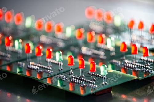 Preview: Close-up of a panel with red and green light bulbs