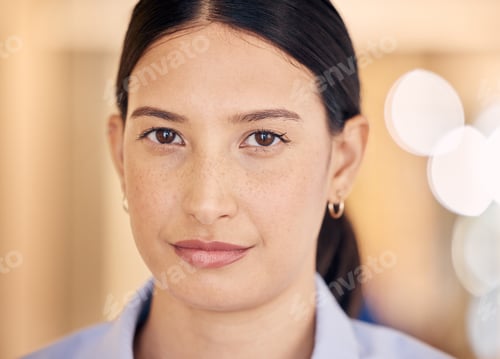 Preview: Skin, face and beauty with a confident, serious and focused woman inside on a blurred background. S