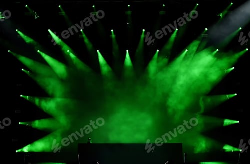 Preview: Green stage lights projecting on empty stage
