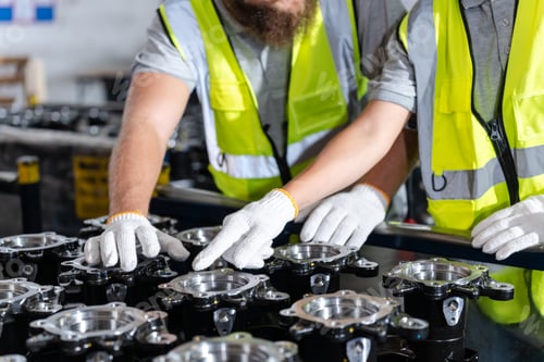 Preview: Professional worker supervisor inspector packaging stock order at factory warehouse