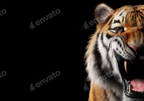 Preview: Tiger roar portrait on black