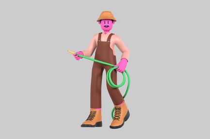 Preview: Cartoon gardener with hose character
