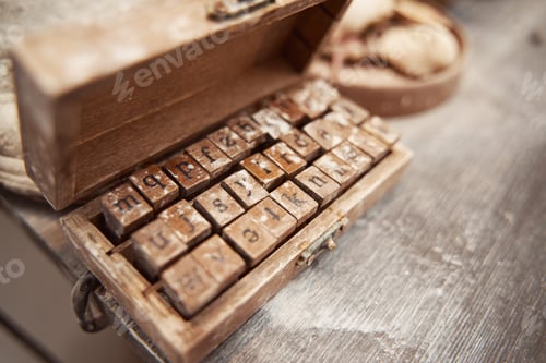 Preview: Decorative alphabet stamp set made of wood and rubber