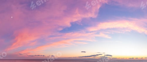 Preview: Dramatic Colorful Sunset Sky over Mediterranean Sea. Cloudscape Nature Background