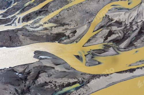 Preview: Aerial view of a riverbed and water streams in Iceland