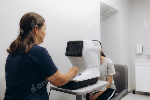 Preview: Examination of the child using a slit lamp. Microscope and focused light source