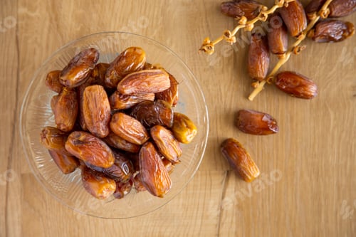 Preview: Kurma or dates on wooden background