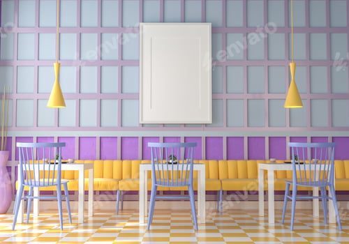 Preview: 3D Mockup photo frame in Canteen interior