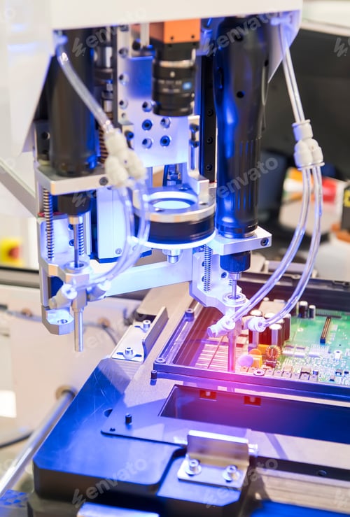 Preview: Close Up Soldering Robotic Vision Sensor Camera System And Assembly Printed Electric Circuit Board