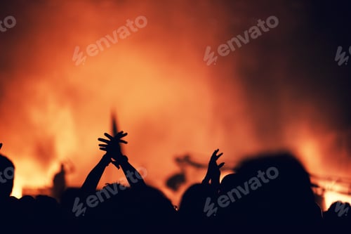 Preview: Crowd at a Music Concert, Partying Audience with Raising Hands Up