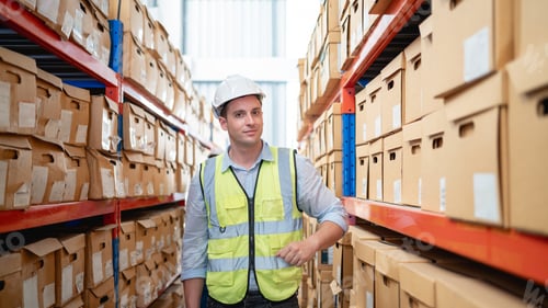 Preview: A worker in the warehouse uses a smart tablet to check the stock is on the shelves.