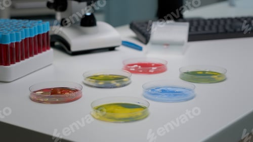 Preview: Scientific petri dish holding substance filled with bacteria
