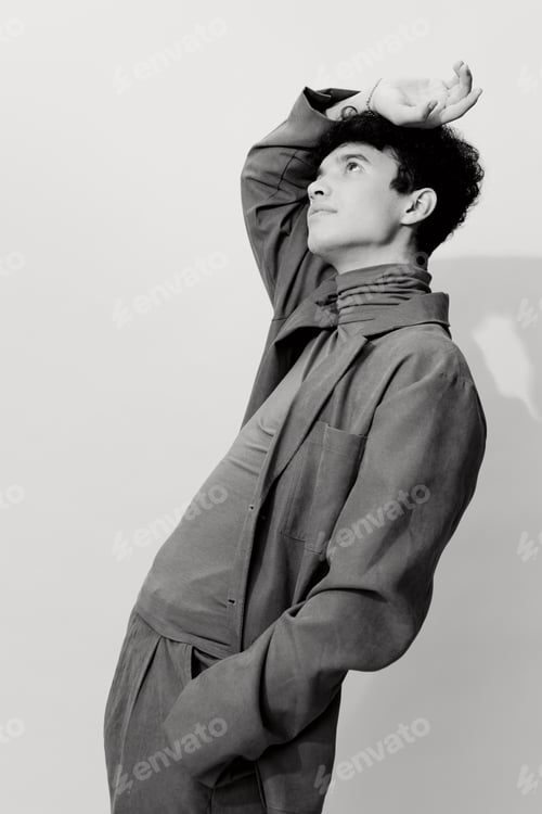 Preview: And man clothing fashion elegance style black white studio suit pose handsome trendy successful