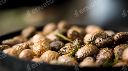 Preview: Close up of grilled vegetarian mushrooms outdoor on city picnic