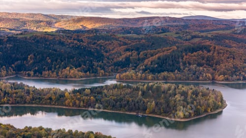Preview: Scenic Drone Perspective of Solina Lake and Colorful Fall Landscape