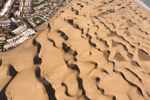 Preview: Aerial Maspalomas dunes view on Gran Canaria, Canary Islands, Spain