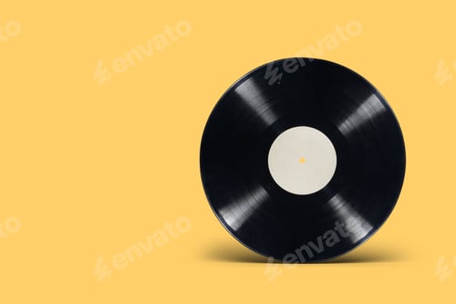 Preview: Close-up shot of 12-inch LP vinyl record on yellow background.