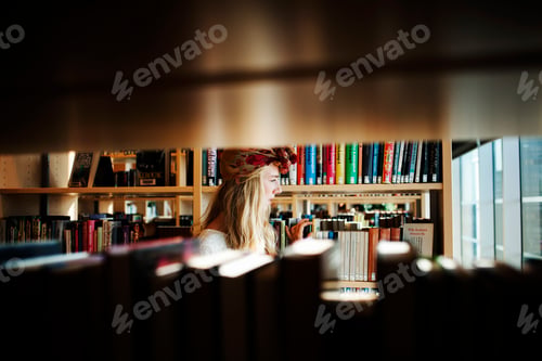 Preview: Young college student in library