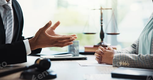 Preview: Meeting, lawyers and hands of business people in office for legal consultation, contract and discus