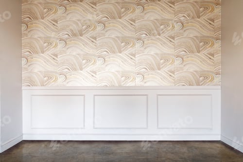 Preview: Living room with a patterned wallpaper