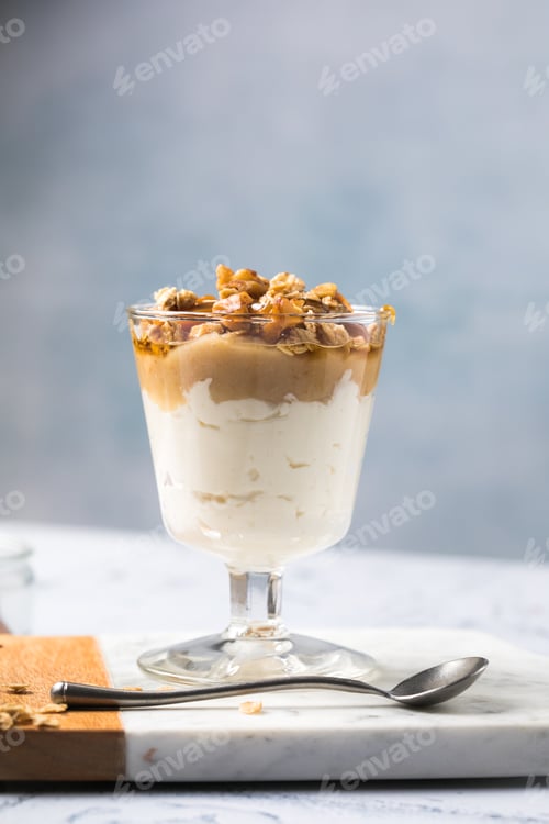 Preview: Apple caramel parfait with nuts in glass cups