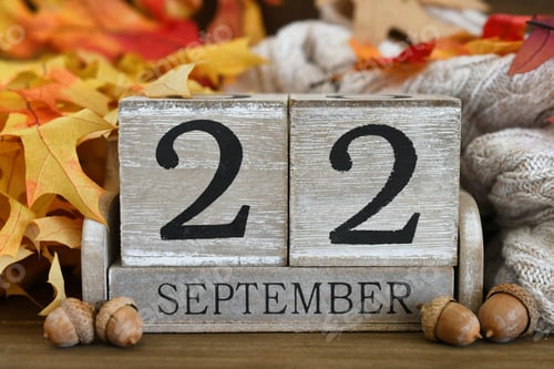 Preview: First Day of Autumn, Fall Season aka Autumnal Equinox or solstice - September 22 on a wooden block c