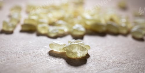 Preview: Chios mastic tears on wood, closeup view
