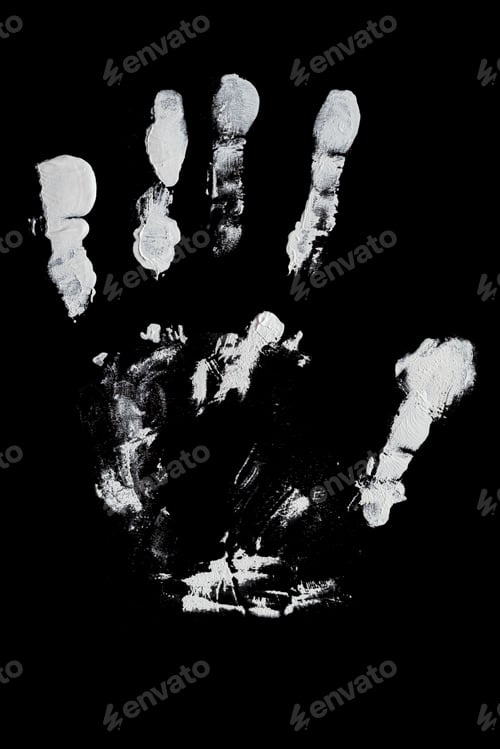 Preview: the human palm hand print isolated, high detailed texture, crime evidence investigation