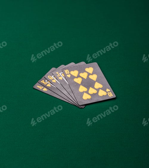 Preview: Playing card game poker in casino with chips, bets and risk. Cards and chips