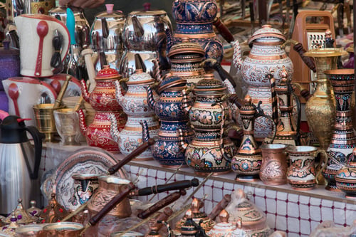 Preview: There are a lot of handmade copper dishes on the shelf