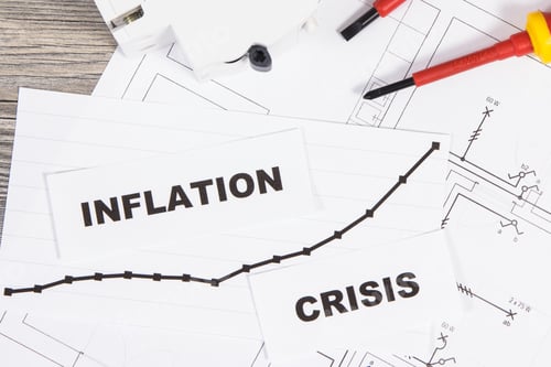 Preview: Inscriptions crisis and inflation with electric fuse, work tools and electrical installation plan