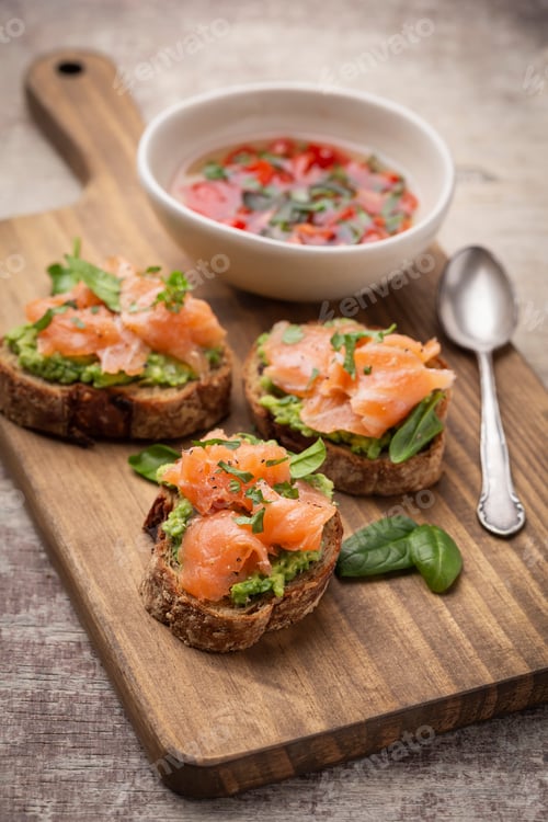 Preview: Salmon avocado keto sandwiches on healthy seed buns.