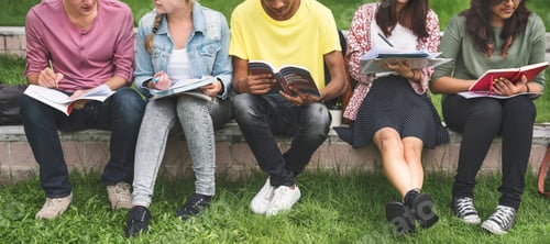 Preview: Young Diverse Group Studying Outdoors Concept
