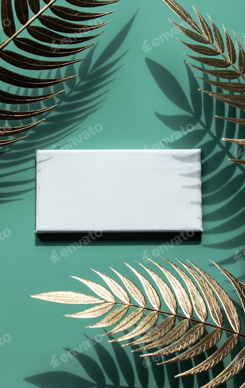 Preview: White banner with palm leaves on green background
