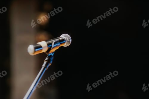 Preview: Close Up of Microphone Standing at Stage Before Concert
