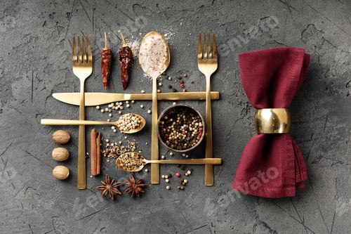 Preview: Culinary Flat-Lay Collection with Modern Gold Cutlery