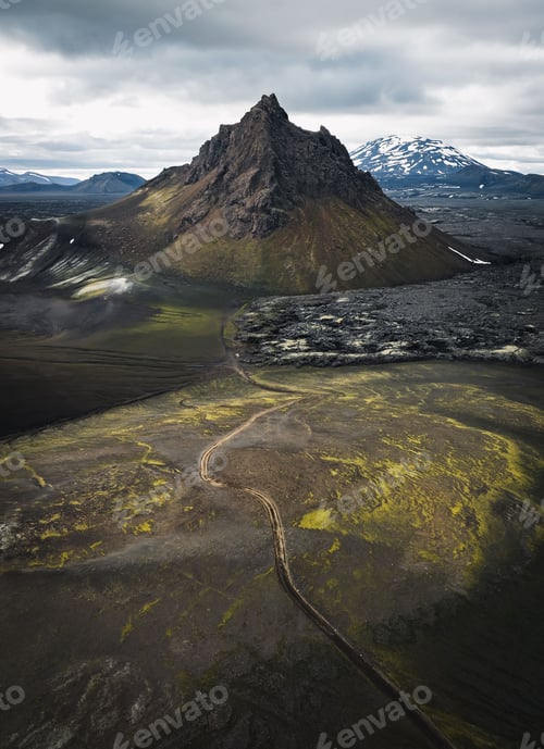 Preview: Aerial view of a rugged mountain landscape in Iceland.