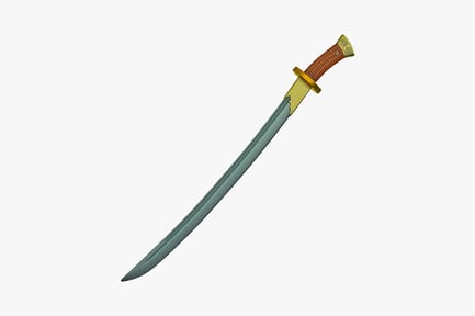 Preview: Curved sword with ornate handle and decorated blade
