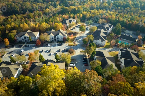 Preview: Aerial view of american apartment buildings in South Carolina residential area.