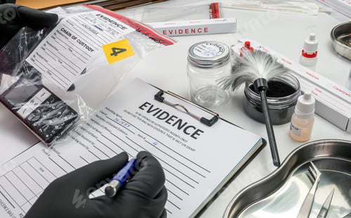 Preview: Forensic police take data from a phone involved in a homicide, crime lab analysis, concept image