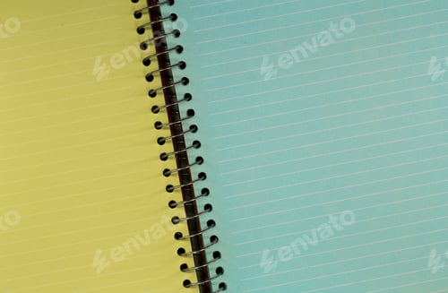 Preview: coloured Notepad with spring, blue and yellow