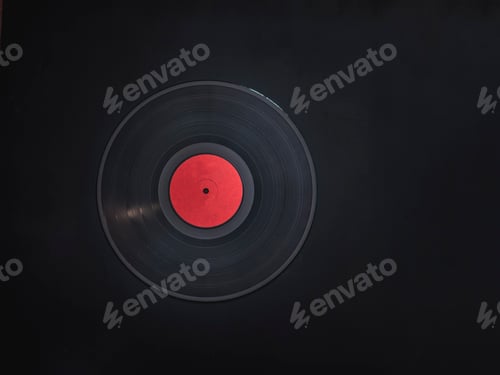 Preview: blank abstract vinyl record without text on black dark surface with copy space mockup