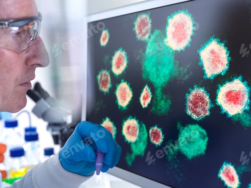 Preview: Scientist analyzing virus structures on a screen in the lab