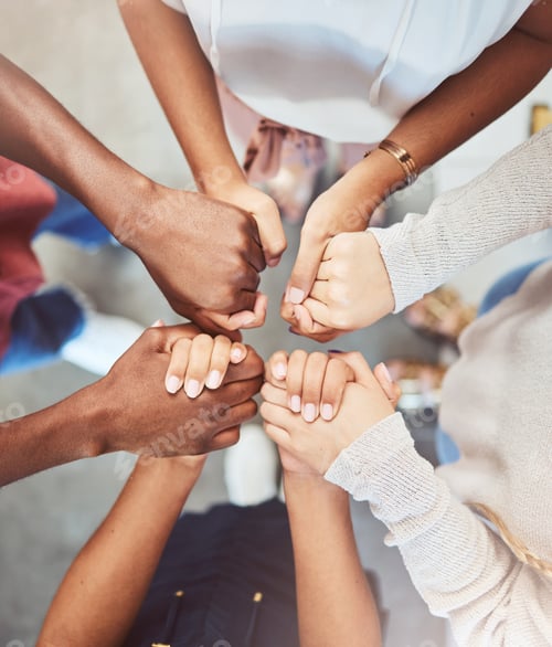 Preview: Support, prayer and trust with people holding hands in counseling for mental health, wellness or te