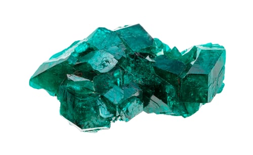 Preview: rough emerald-green Dioptase crystals isolated
